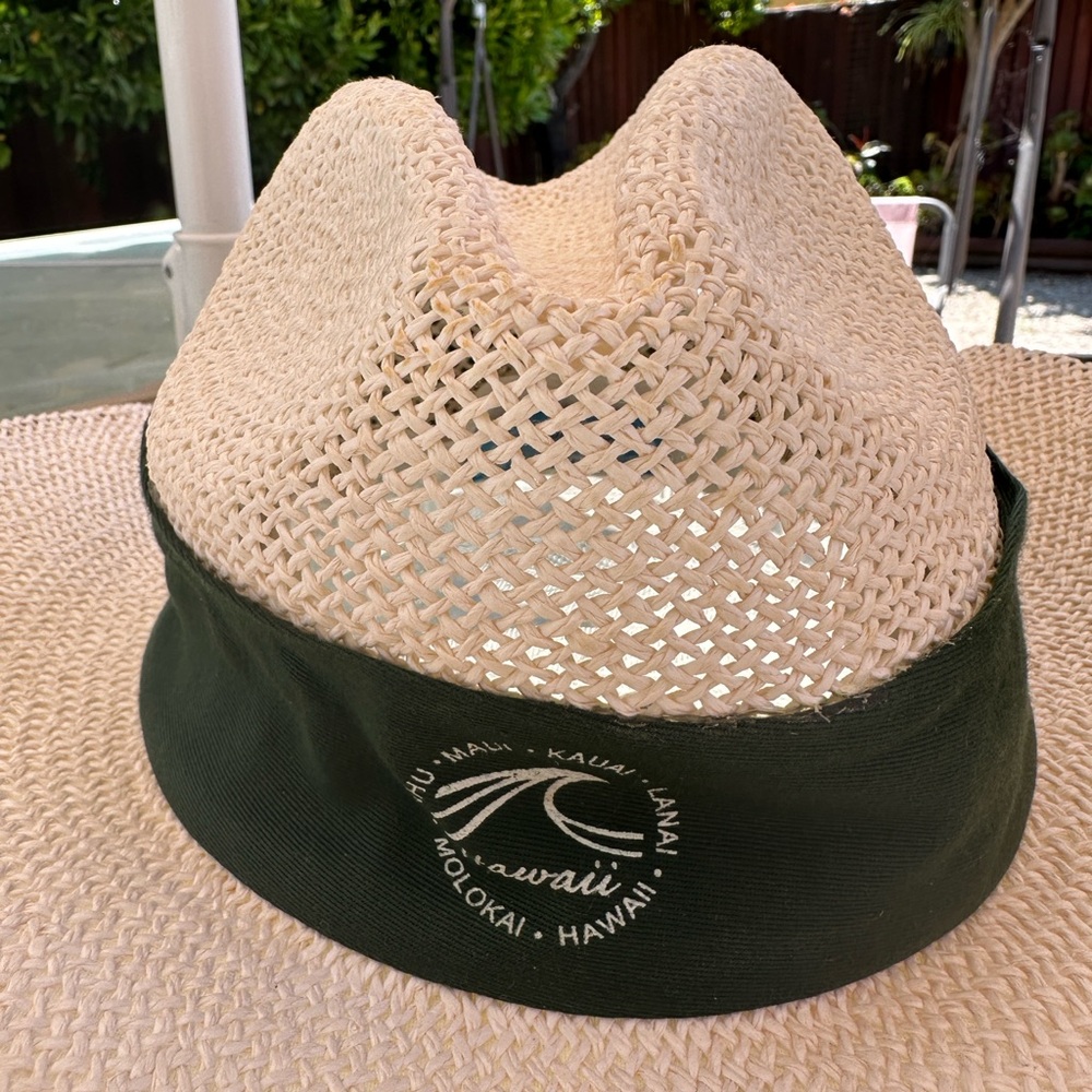 Hawaiian Headwear Straw Sunhat W/ Green Scarf Headband - Picture 3 of 7